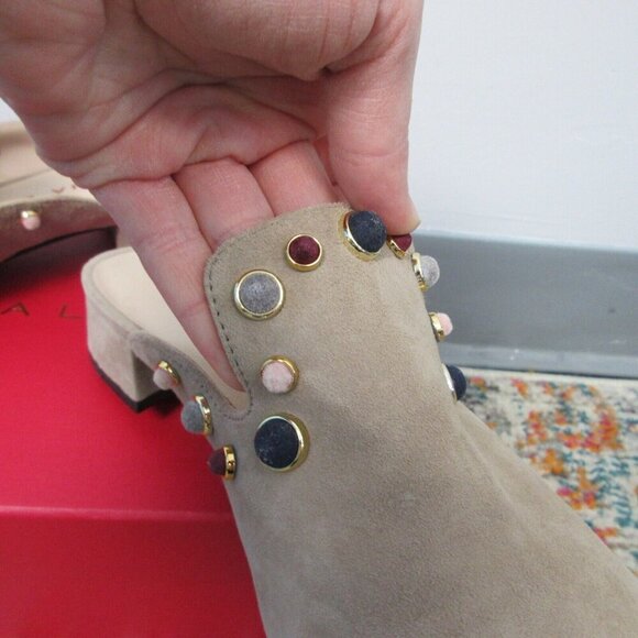 Sacha London Cindi Women Slides Size 7 Taupe Beaded Pointed Toe Low Heels 734 - Picture 3 of 12